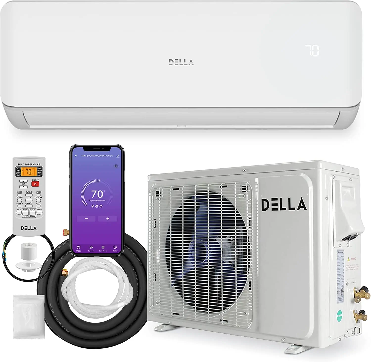 DELLA 12,000 BTU Wifi Enabled Mini Split Air Conditioner & Heater Ductless Inverter System